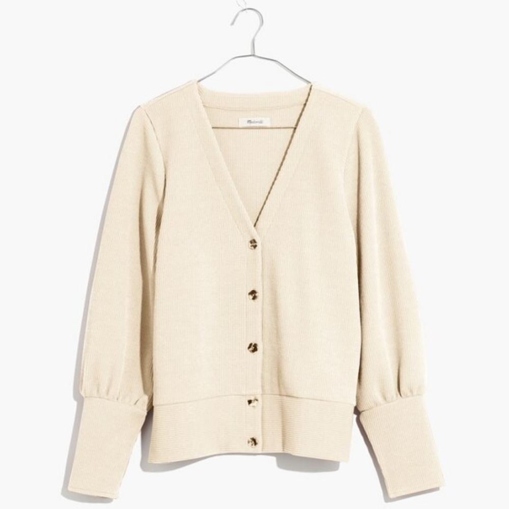 Madewell Cream Ottoman Ribbed Cardigan Sweater With Floral Buttons Size Small